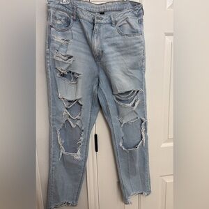 Distressed Light Wash AE “Mom” Jeans